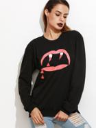 Romwe Black Graphic Print Funny Sweatshirt