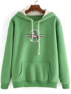 Romwe Hooded Drawstring Letter Pulley Shoes Embroidered Sweatshirt With Pocket