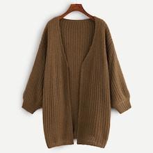 Romwe Plus Bishop Sleeve Open Front Cardigan