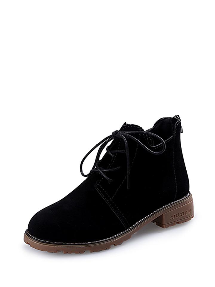 Romwe Lace Up Pu Ankle Boots