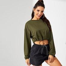 Romwe Waist Drawstring Solid Tunic Pullover