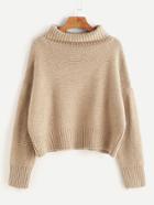Romwe Khaki Turtleneck Dropped Shoulder Seam Sweater