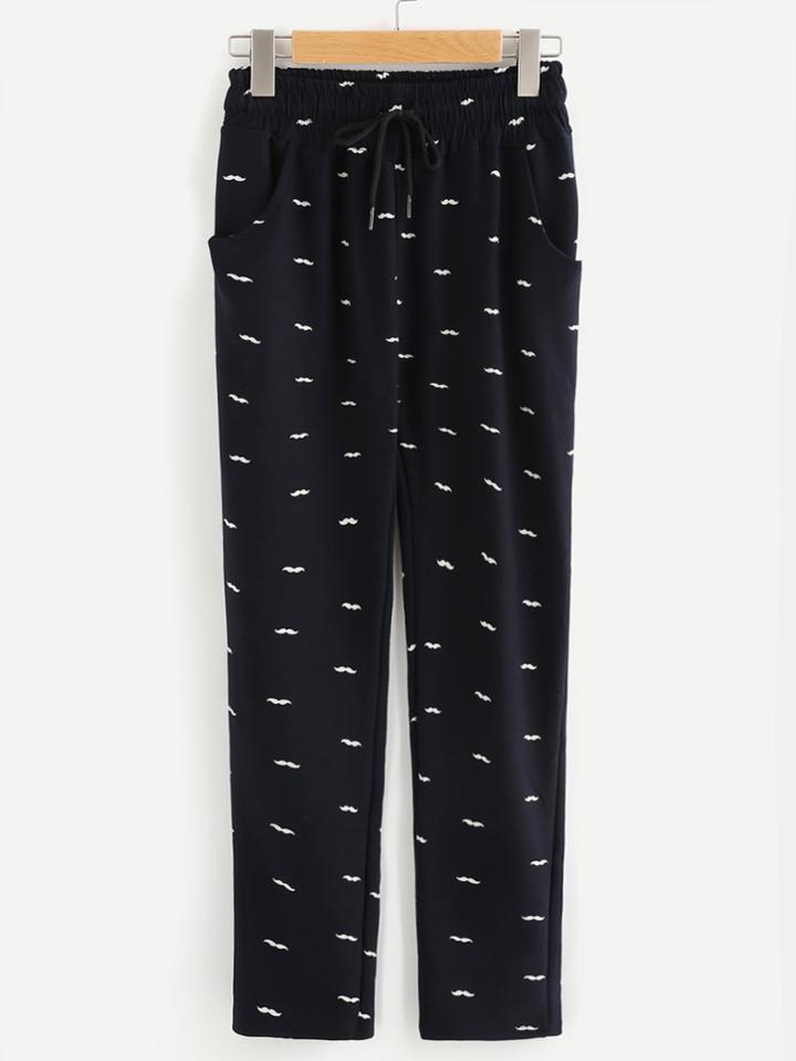 Romwe Moustache Print Overall Pants