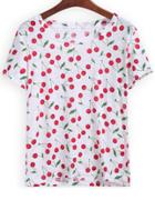 Romwe Round Neck Cherry Print T-shirt