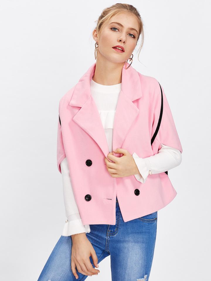 Romwe Double Breasted Striped Batwing Coat