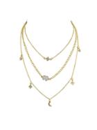 Romwe Gold Multi Layer Chain Necklace Long Chain With Rhinestone Star Moon Elephant Charms Necklace