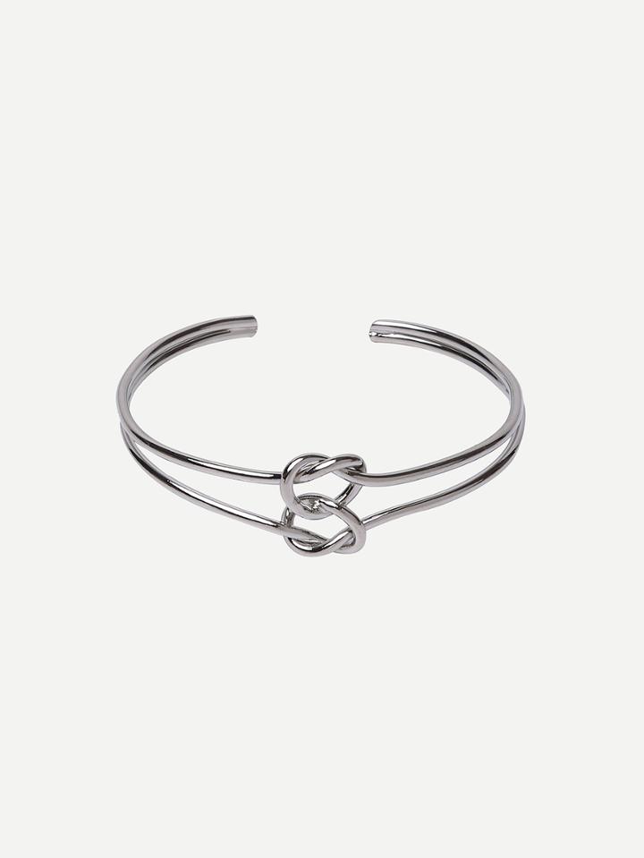 Romwe Silver Hollow Knot Open Cuff Bracelet