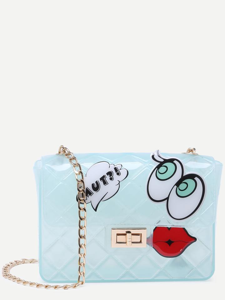 Romwe Blue Eyes Lip Patch Clear Crossbody Bag