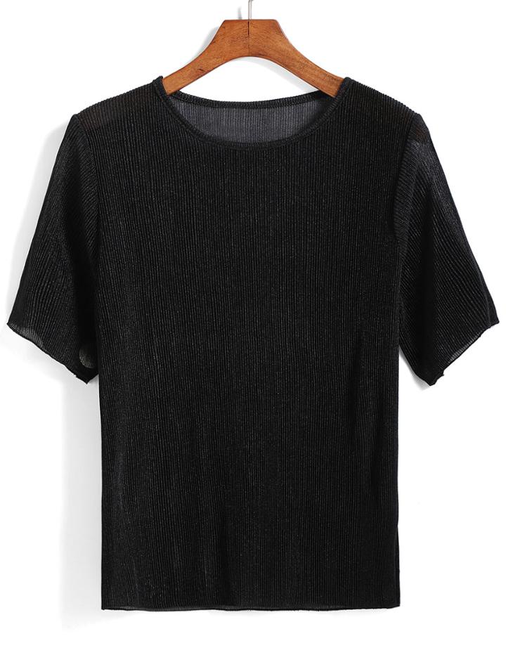 Romwe Round Neck Black T-shirt