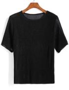 Romwe Round Neck Black T-shirt