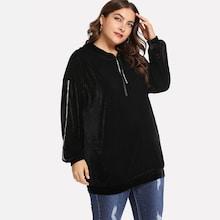 Romwe Plus Letter Tape Velvet Hoodie