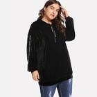 Romwe Plus Letter Tape Velvet Hoodie