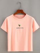 Romwe Cactus Embroidered Short Sleeve T-shirt