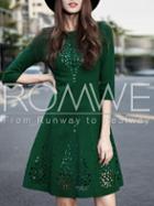 Romwe Dark Green A Line Hollow Dress