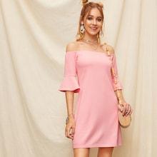 Romwe Off Shoulder Ruffle Cuff Dress