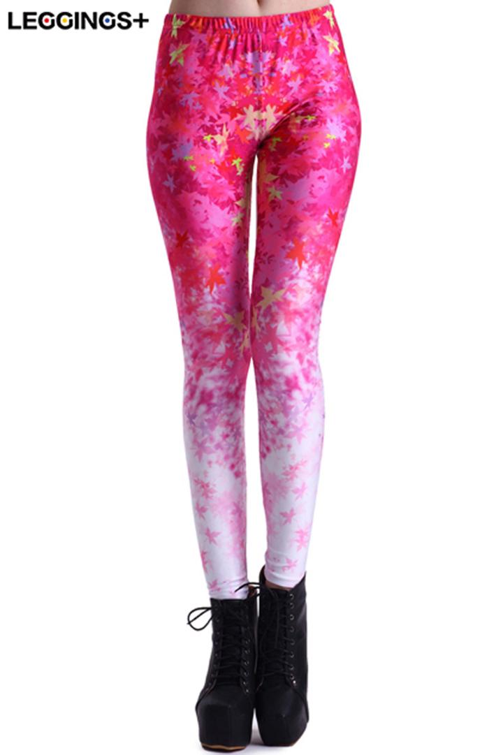 Romwe Romwe Rosy Maple Leaves Print Gradient Leggings