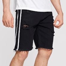 Romwe Guys Side Striped Ripped Denim Shorts