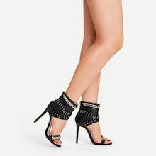Romwe Metal Chain Decor Studded Zip Back Pumps