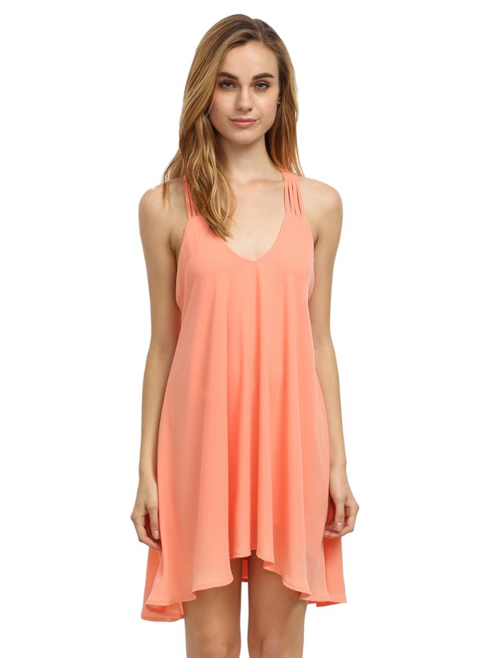 Romwe Orange Sleeveless Backless Romantic Loved Lolita Pleated Dress