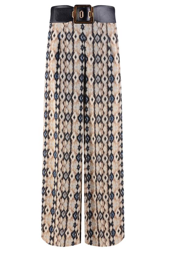 Romwe Wide Leg Geometric Print Chiffon Beige Pant