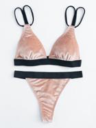 Romwe Contrast Edge Velvet Bikini Set