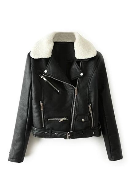Romwe Faux Shearling Black Moto Jacket