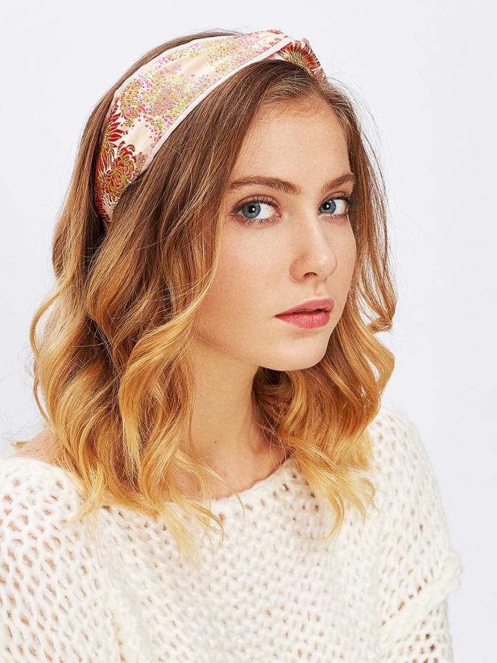 Romwe Embroidered Calico Twist Headband