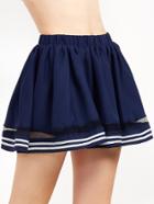 Romwe Blue Striped Trim Contrast Mesh Elastic Waist Skort