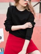 Romwe Zipper Crop Black Sweatshirt