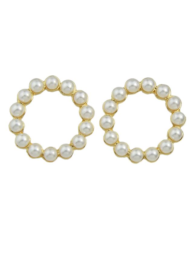 Romwe Circular Small Pearl Round Square Triangle Shape Ear Stud