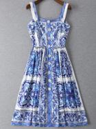 Romwe White And Blue Porcelain Strap Dress