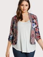 Romwe Shirred Cuff Stretch Knit Floral Blazer