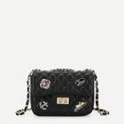 Romwe Quilted Flap Crossbody Chain Bag With Badges