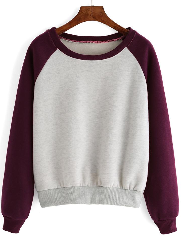 Romwe Raglan Sleeve Color-block Thicken Sweatshirt