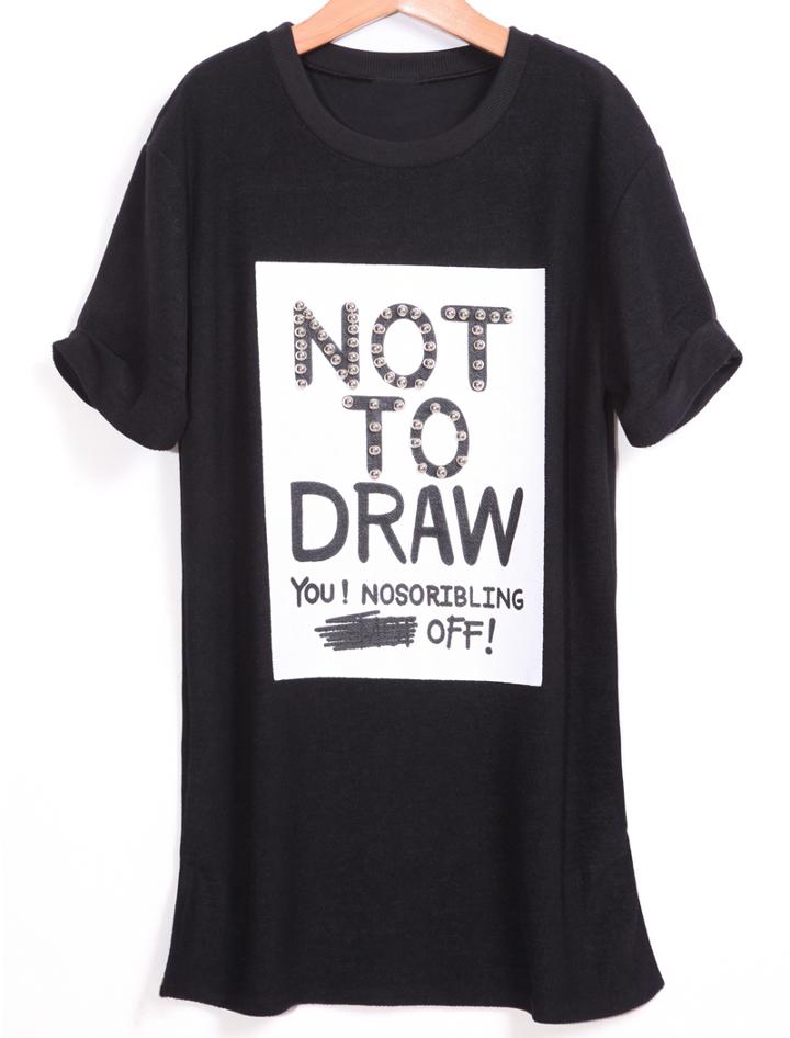 Romwe With Pearl Letters Print T-shirt