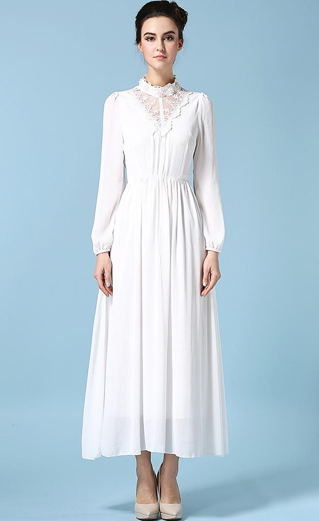 Romwe Vintage Lace Pleated Chiffon Dress