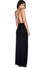 Romwe Strap Backless Maxi Black Dress