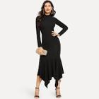 Romwe Mock-neck Hanky Hem Solid Dress