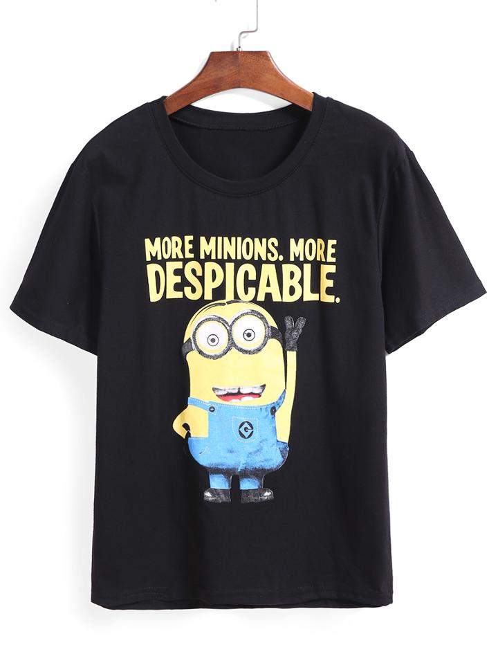 Romwe Beedo Print Black T-shirt