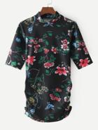 Romwe Ruched Side Floral Print Top