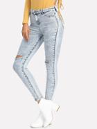 Romwe Pearl Beaded Ripped Jeans