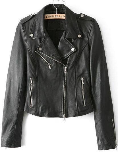 Romwe Lapel Epaulet Crop Pu Black Jacket