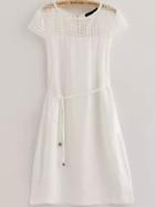 Romwe Round Neck With Lace Hollow White Dress