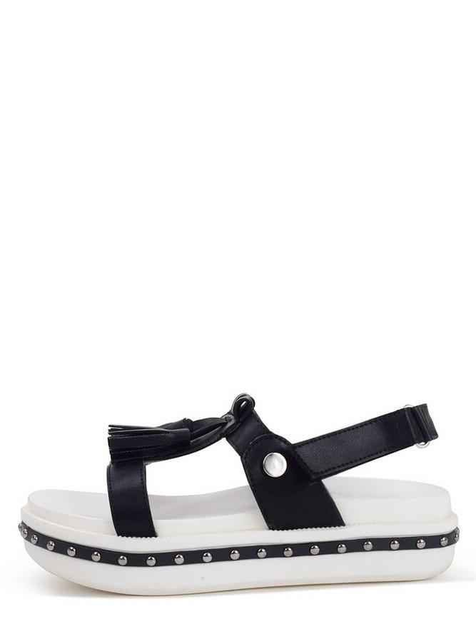 Romwe Black Open Toe Tassel Platform Wedge Sandals