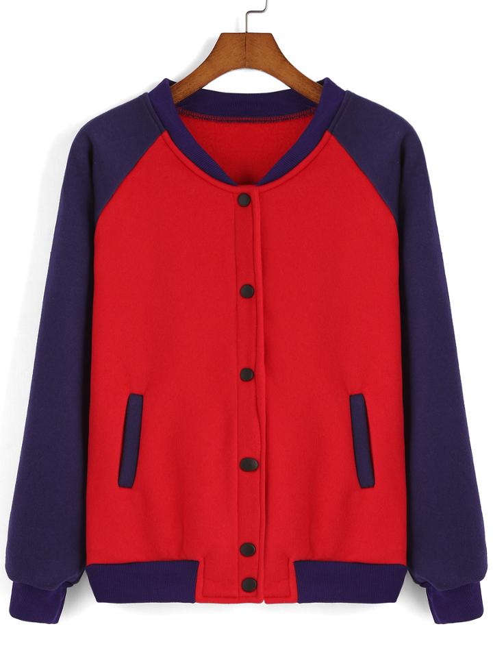 Romwe Color-block Buttons Pockets Jacket