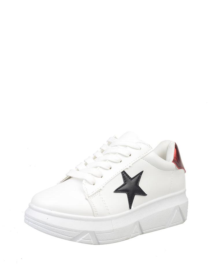 Romwe Star Patch Lace Up Pu Platform Sneakers