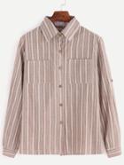 Romwe Vertical Striped Pockets Button Shirt