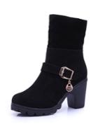 Romwe Buckle Strap Decorated Block Heeled Boots