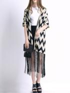 Romwe Zigzag With Tassel Loose Cardigan