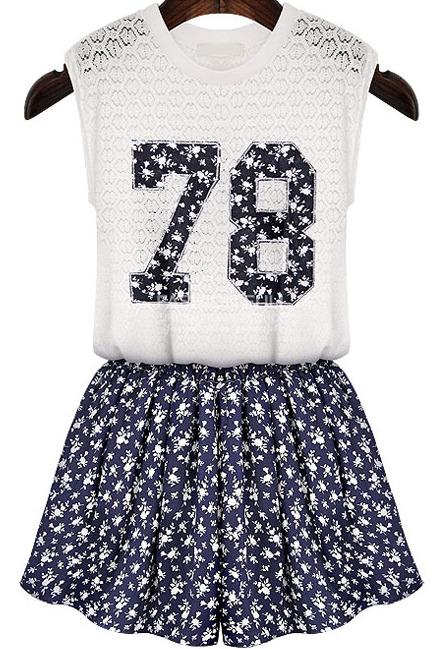 Romwe Sleeveless 78 Embroidered Lace Top With Skirt